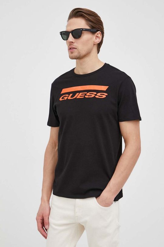 černá Bavlněné tričko Guess Pánský