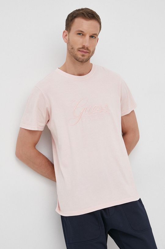 pastelová ružová Bavlnené tričko Guess Pánsky