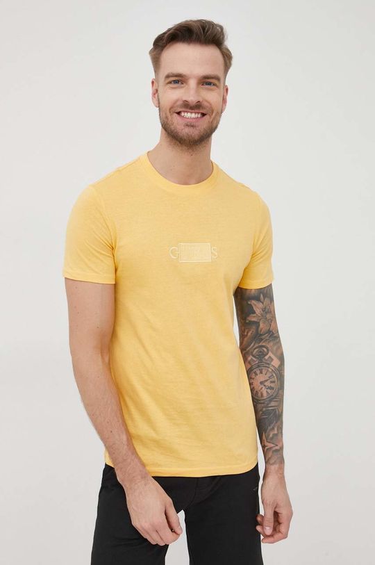 Guess t-shirt bawełniany żółty