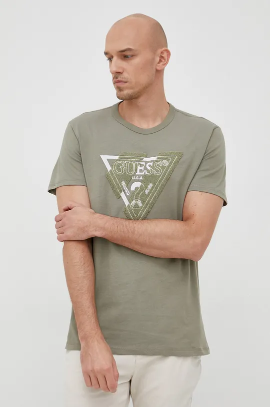 πράσινο Βαμβακερό μπλουζάκι Guess Ανδρικά