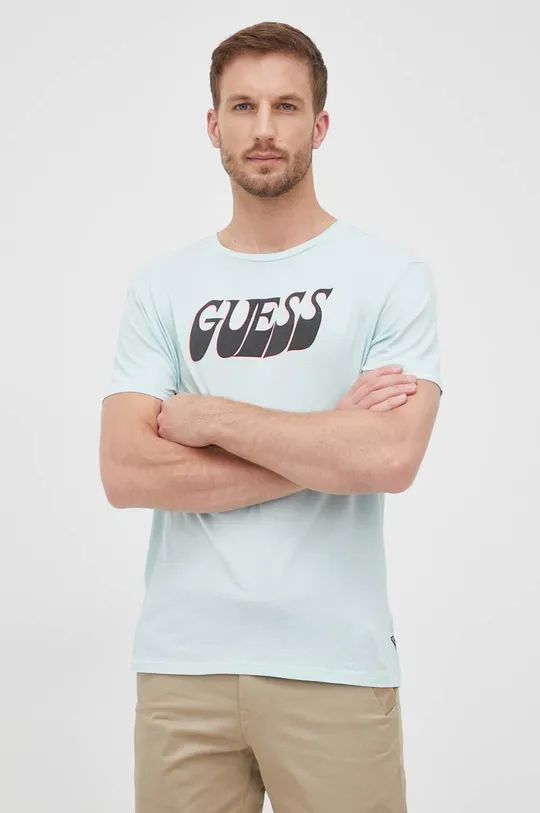 blady niebieski Guess t-shirt bawełniany Męski