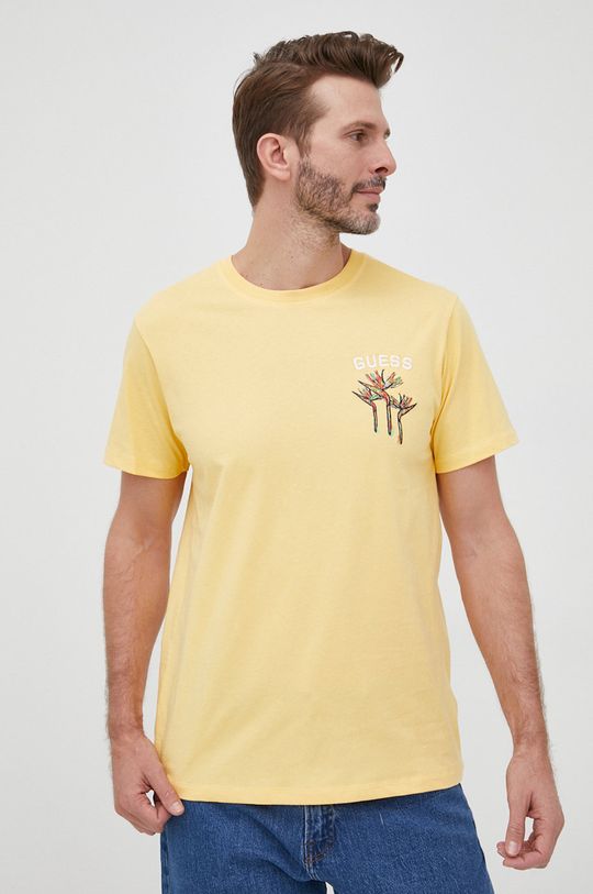 žlutá Bavlněné tričko Guess Pánský