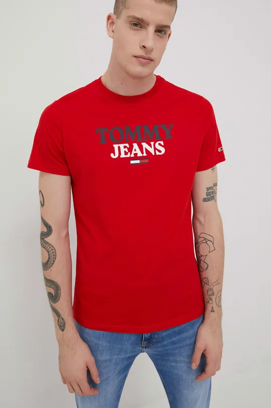 красный Хлопковая футболка Tommy Jeans Мужской
