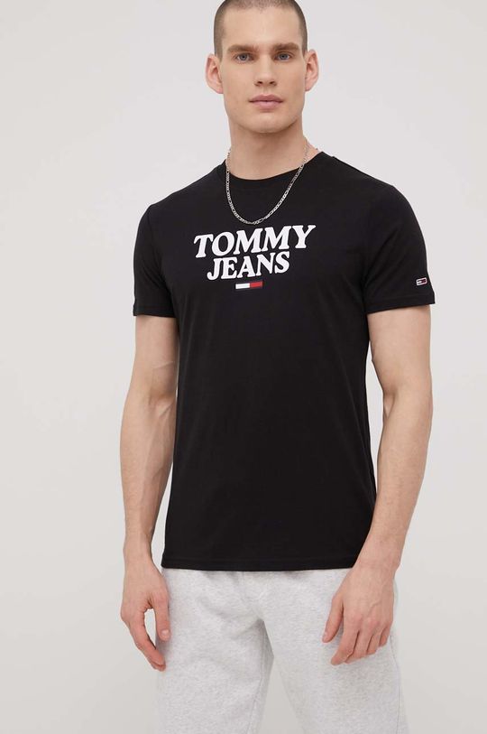 čierna Bavlnené tričko Tommy Jeans Pánsky