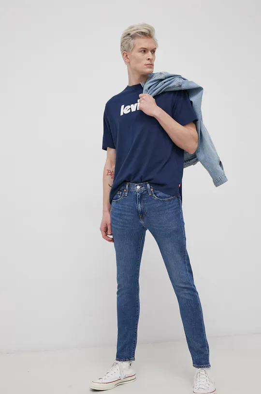 Bombažen t-shirt Levi's mornarsko modra