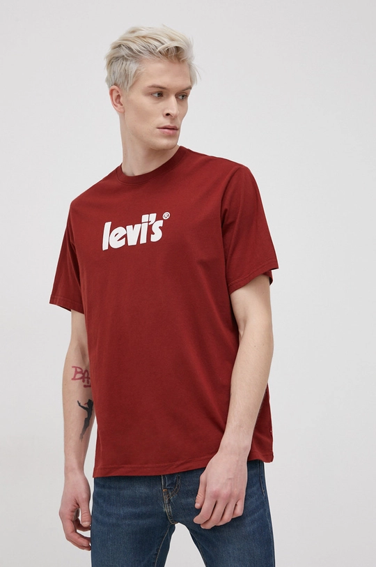 bordowy Levi's T-shirt bawełniany Męski