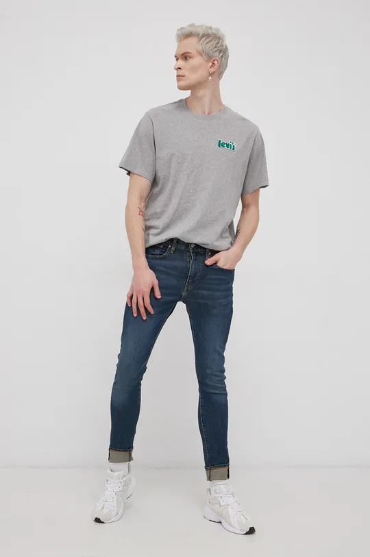Βαμβακερό μπλουζάκι Levi's γκρί