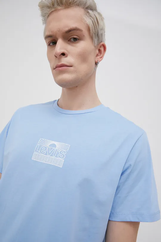 μπλε Βαμβακερό μπλουζάκι Levi's