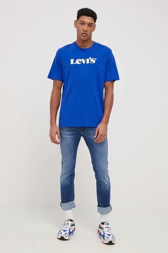 Bavlnené tričko Levi's modrá
