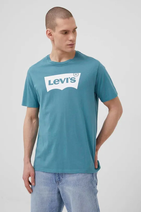 Βαμβακερό μπλουζάκι Levi's τιρκουάζ