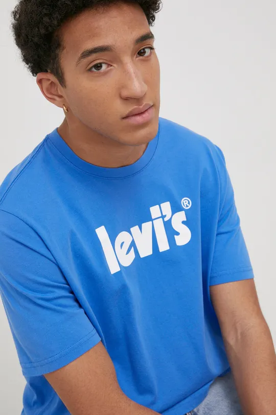 modrá Bavlnené tričko Levi's Pánsky