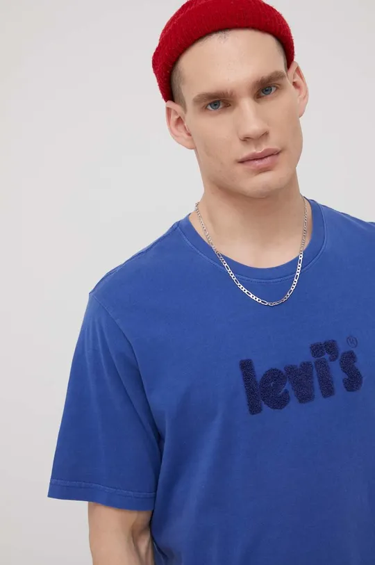 modrá Bavlnené tričko Levi's Pánsky