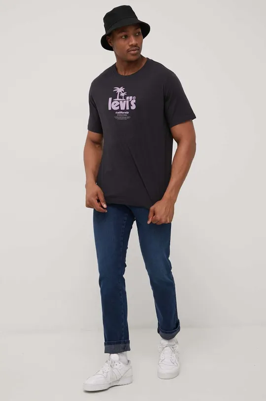 Βαμβακερό μπλουζάκι Levi's μαύρο