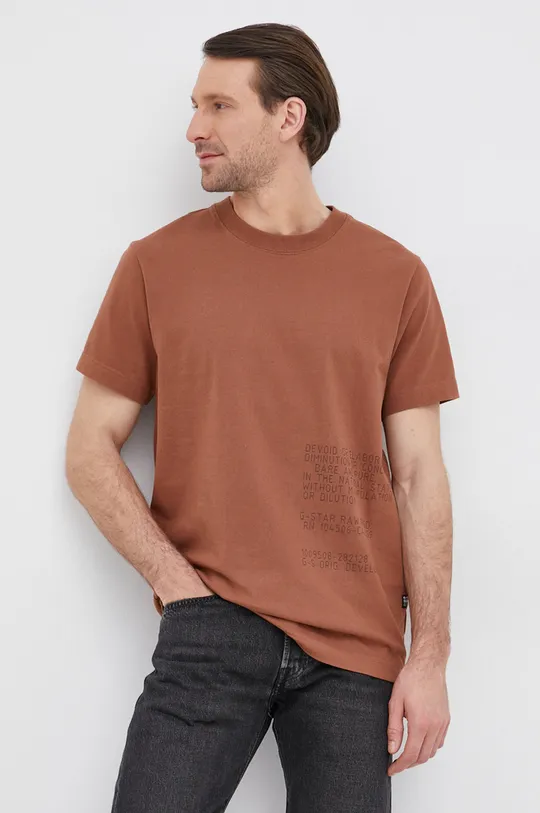 brązowy G-Star Raw T-shirt bawełniany D20716.C784 Męski