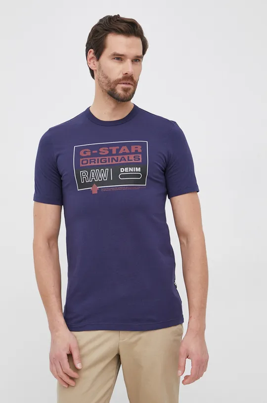 granatowy G-Star Raw T-shirt bawełniany D20714.336 Męski