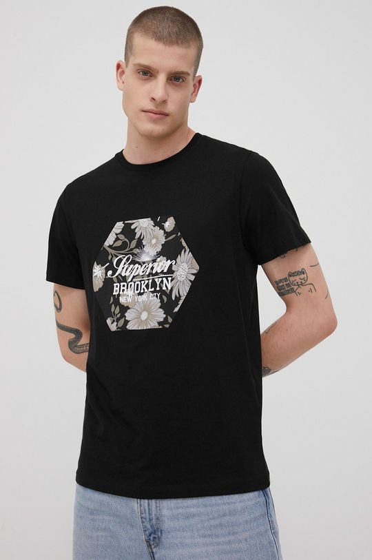 černá Bavlněné tričko Produkt by Jack & Jones Pánský