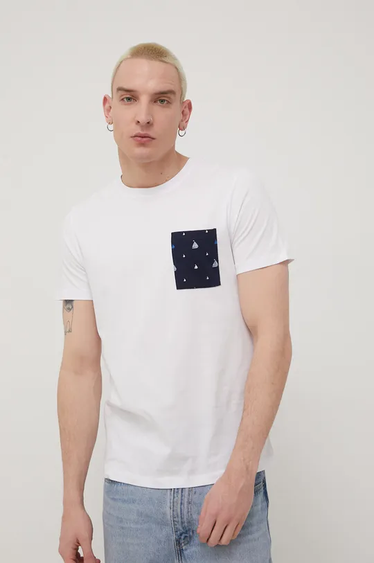 biela Bavlnené tričko Produkt by Jack & Jones Pánsky