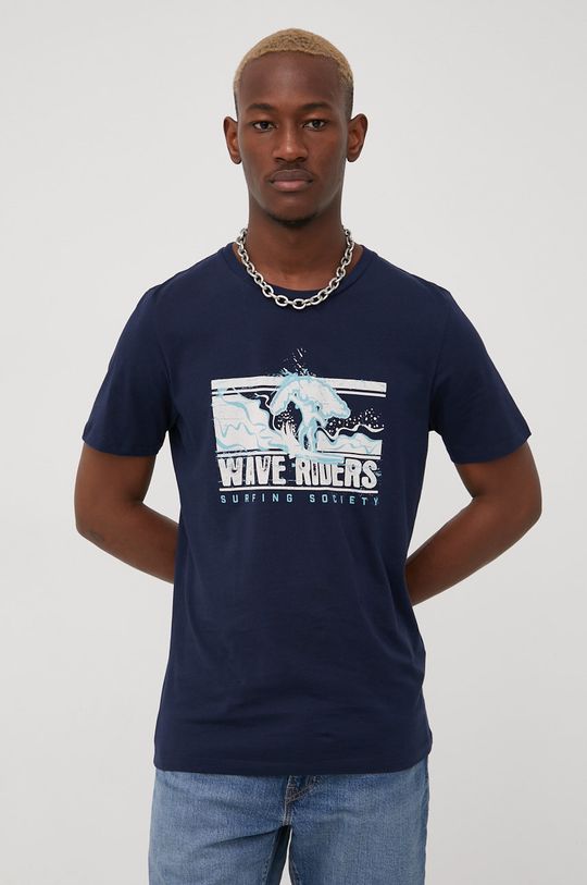 Bavlněné tričko Produkt by Jack & Jones námořnická modř
