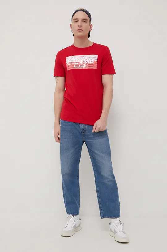Bavlnené tričko Produkt by Jack & Jones červená