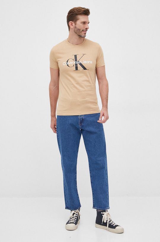 Bavlněné tričko Calvin Klein Jeans béžová