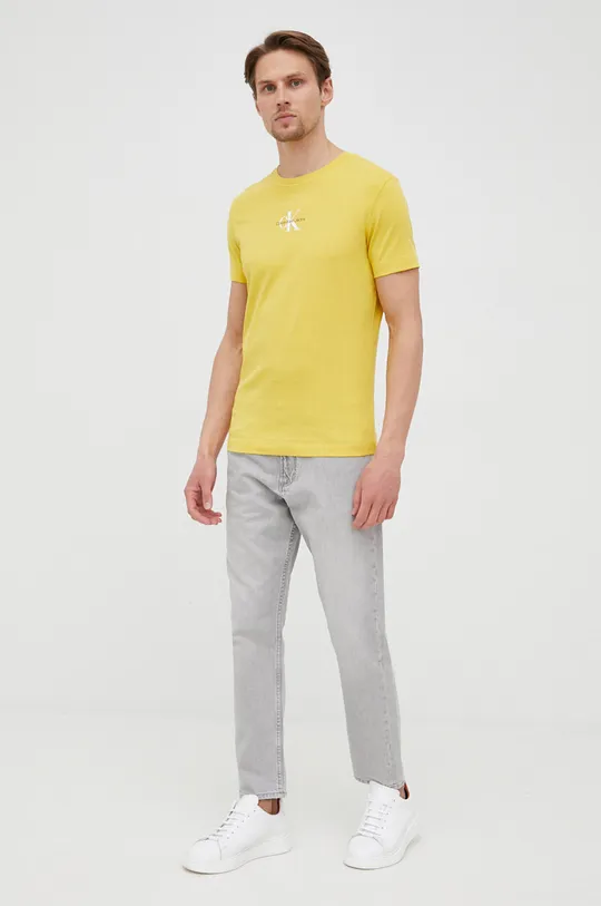 κίτρινο Βαμβακερό μπλουζάκι Calvin Klein Jeans Ανδρικά