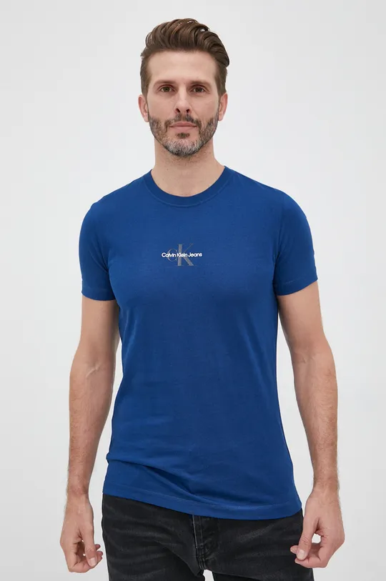 tmavomodrá Bavlnené tričko Calvin Klein Jeans Pánsky