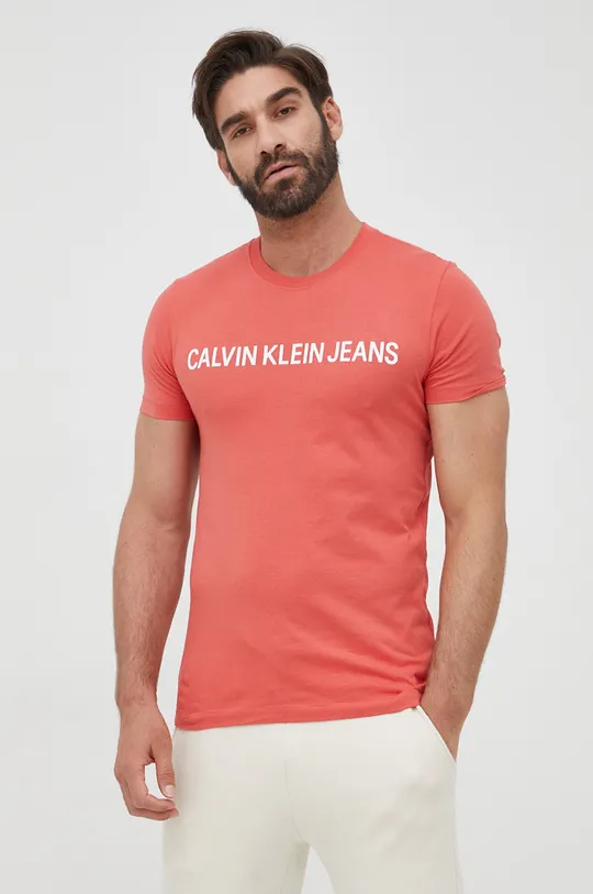 πορτοκαλί Calvin Klein Jeans - Βαμβακερό μπλουζάκι Ανδρικά