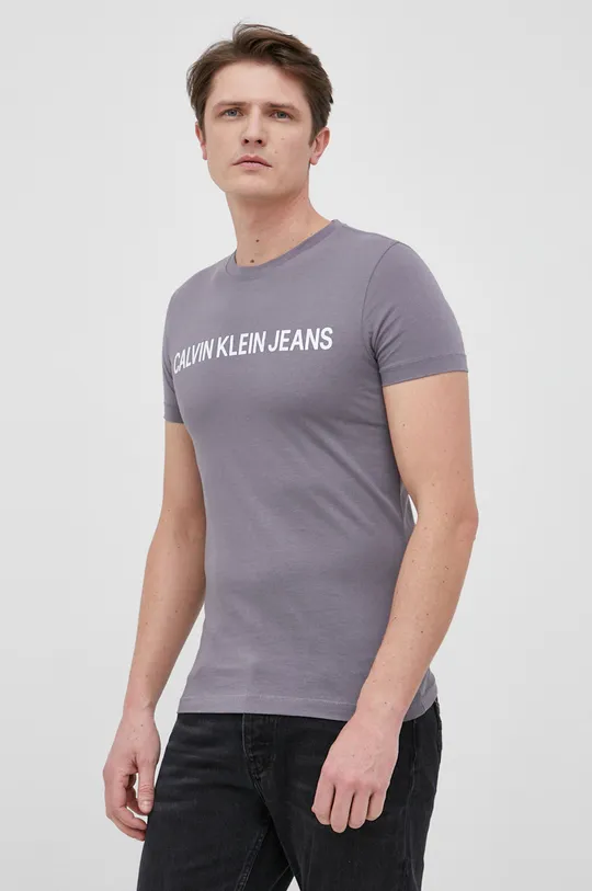 szary Calvin Klein Jeans T-shirt bawełniany J30J307856.PPYY Męski