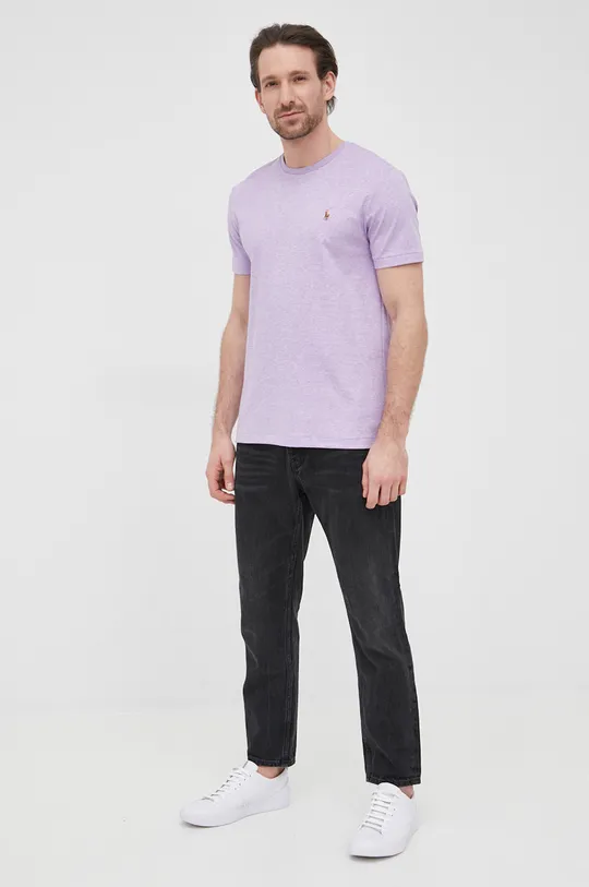 Βαμβακερό μπλουζάκι Polo Ralph Lauren μωβ