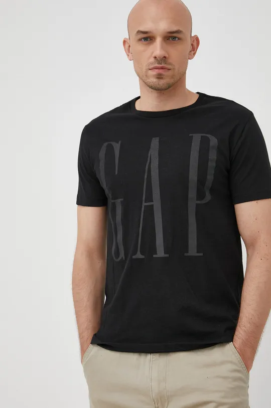 μαύρο Βαμβακερό μπλουζάκι GAP