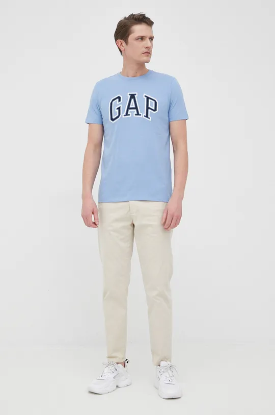 modrá Bavlnené tričko GAP Pánsky