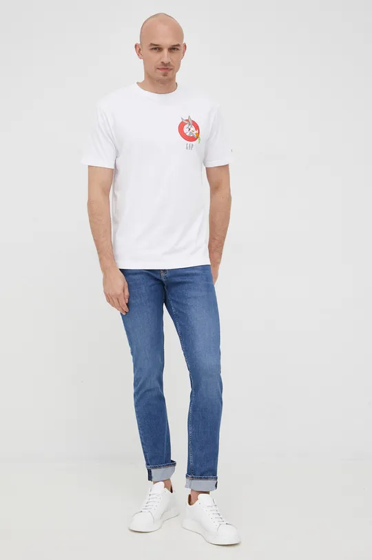Βαμβακερό μπλουζάκι GAP λευκό