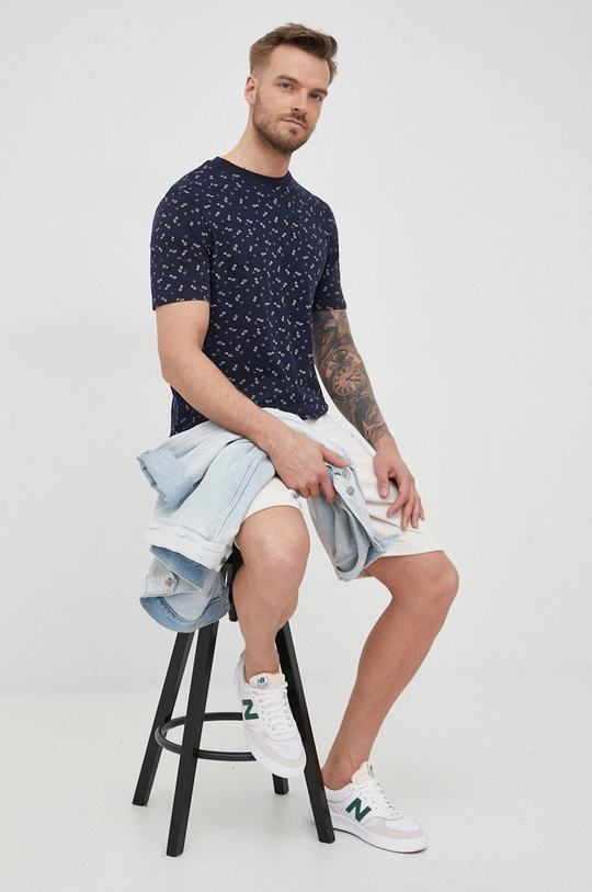 granatowy Scotch & Soda t-shirt bawełniany Męski