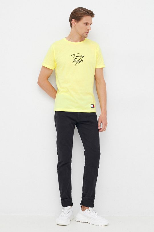 Bavlněné tričko Tommy Hilfiger jasně žlutá