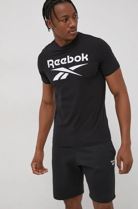μαύρο Βαμβακερό μπλουζάκι Reebok Ανδρικά