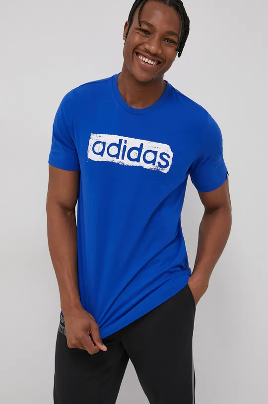 niebieski adidas T-shirt bawełniany GL2876 Męski
