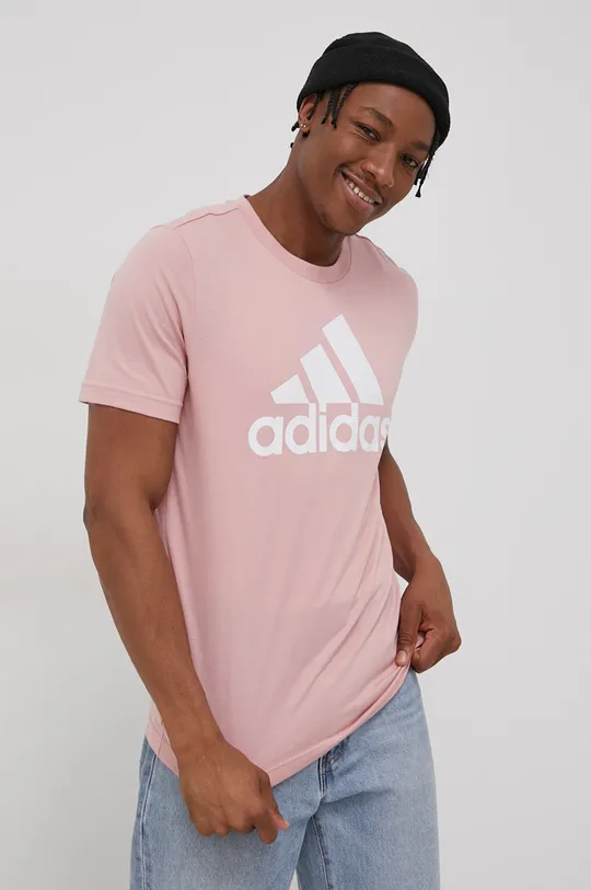 ροζ Βαμβακερό μπλουζάκι adidas Ανδρικά