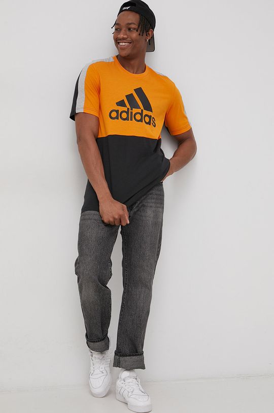 oranžová Bavlnené tričko adidas HE4328 Pánsky