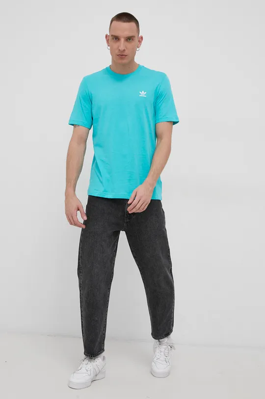 adidas Originals T-shirt bawełniany HE9443 turkusowy