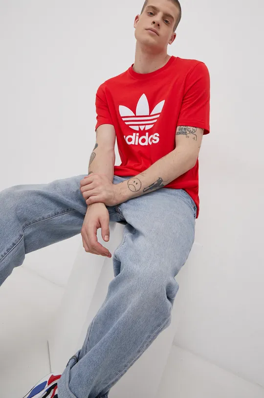 czerwony adidas Originals T-shirt bawełniany HE9511 Męski