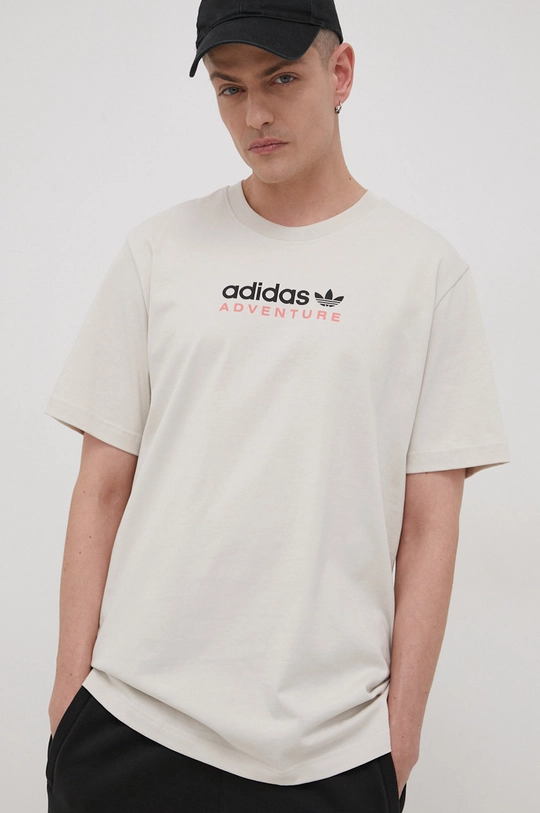 béžová adidas Originals - Bavlnené tričko HF4774 Pánsky