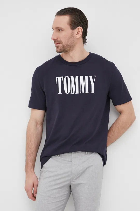 tmavomodrá Bavlnené tričko Tommy Hilfiger Pánsky