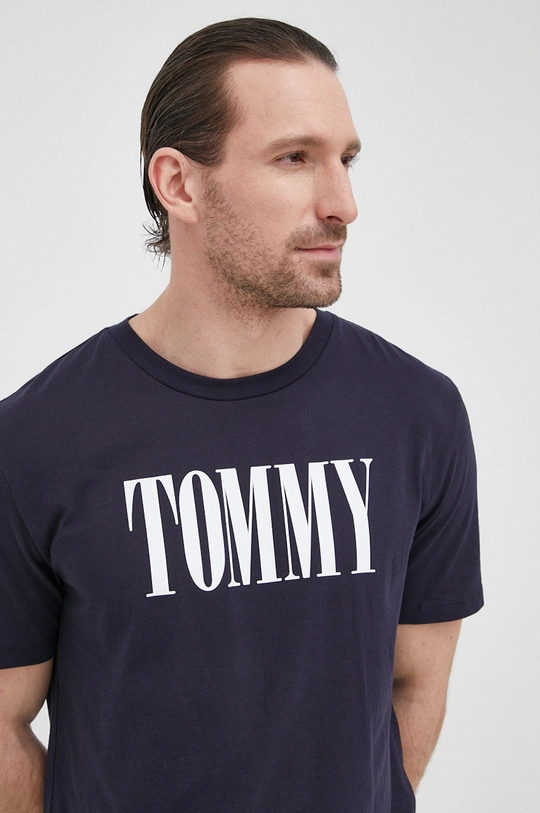 tmavomodrá Bavlnené tričko Tommy Hilfiger