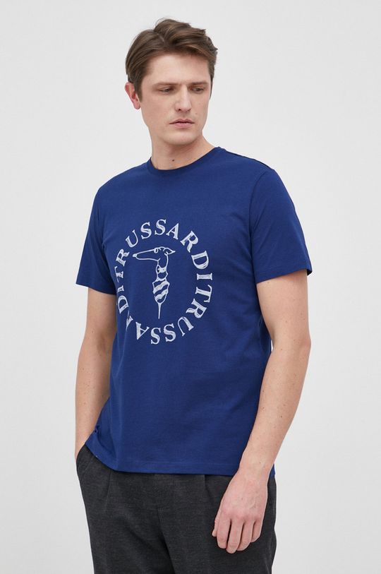 granatowy Trussardi T-shirt bawełniany Męski