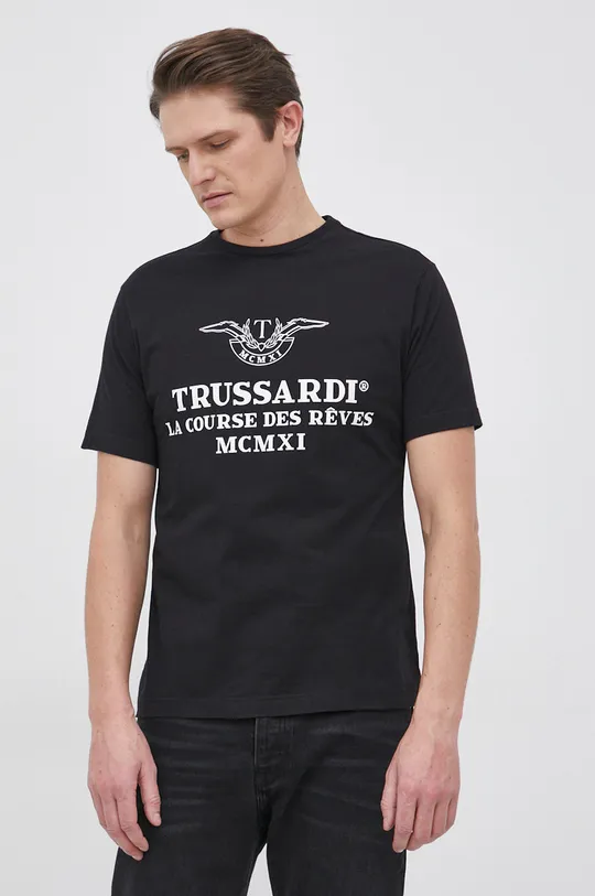 čierna Bavlnené tričko Trussardi Pánsky
