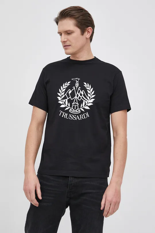 czarny Trussardi - T-shirt bawełniany Męski