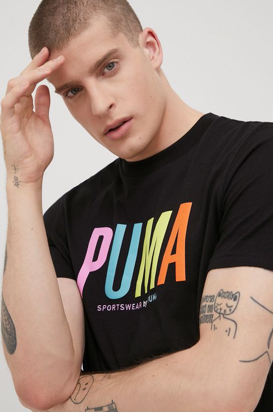 černá Bavlněné tričko Puma 533623 Pánský