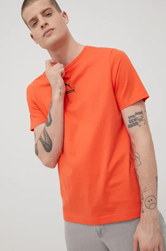 πορτοκαλί Βαμβακερό μπλουζάκι Puma Ανδρικά