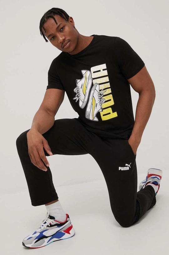 czarny Puma t-shirt bawełniany 84856701 Męski