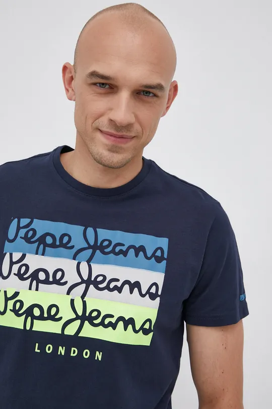 тёмно-синий Хлопковая футболка Pepe Jeans Abaden Мужской